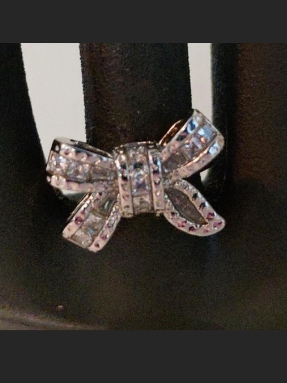 Source Unknown Silver Bow Ring with Crystal Accents
